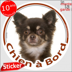 Chihuahua marron, sticker rond "Chien à Bord" 14 cm