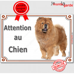 Chow-Chow fauve orange, plaque portail "Attention au Chien" pancarte panneau photo
