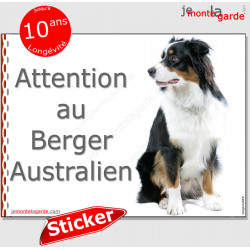 Berger Australien tricolore noir, panneau autocollant "Attention au Chien" pancarte affiche photo Aussie sticker