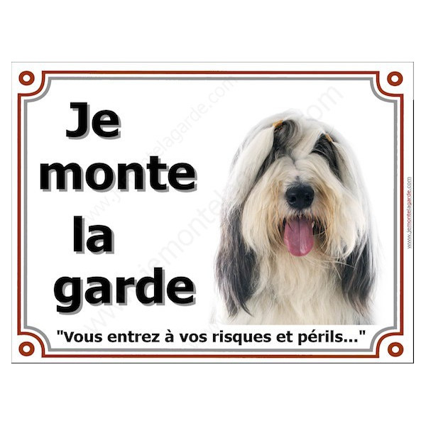 Bearded Collie Tête, Plaque portail "Je Monte la Garde, risques périls" panneau photo affiche pancarte