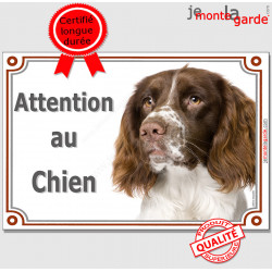 English Springer, plaque portail "Attention au Chien" pancarte panneau photo