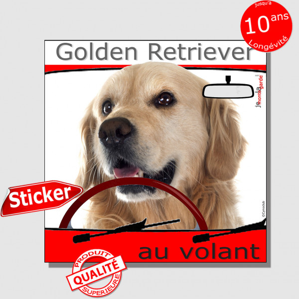 "Golden Retriever au volant" panneau autocollant humoristique voiture photo sticker drôle chien à bord