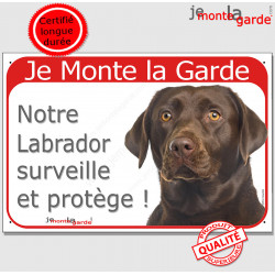 Labrador Chocolat, plaque rouge "Je Monte la Garde" 24 cm RED