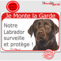 Labrador Chocolat, plaque rouge "Je Monte la Garde" 24 cm RED