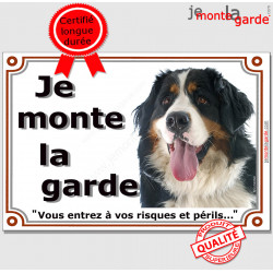Bouvier Bernois Tête, Plaque portail "Je Monte la Garde, risques périls" panneau affiche pancarte attention au chien photo