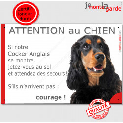 Cocker Anglais, plaque humour "Jetez Vous au Sol, Attention au Chien" 24 cm JET