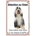 Bearded Collie Assis, plaque portail "Attention au Chien" 24 cm LUXE