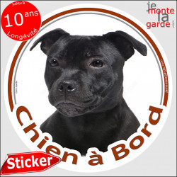 Staffie noir, sticker autocollant rond "Chien à Bord" Disque adhésif photo vitre voiture Staffy Staffordshire Bull Terrier