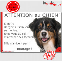 Aussie Tricolore, plaque "Jetez Vous au Sol, Attention au Chien" 24 cm