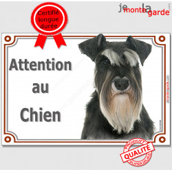 Schnauzer noir et blanc Tête, plaque portail "Attention au Chien" pancarte photo panneau