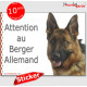 Berger Allemand noir et feu à poils courts, panneau autocollant "Attention au Chien" sticker photo adhésif pancarte portail port