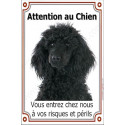 Caniche Noir, plaque portail verticale "Attention au Chien" 24 cm VL