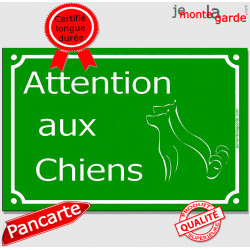 Plaque Portail "Attention aux Chiens" Rue Vert pluriel 24 cm