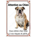 Bulldog Anglais, plaque portail verticale "Attention au Chien" 24 cm VL