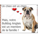 Plaque 16 cm LOVE, Membre de la Famille, Bulldog Anglais Assis