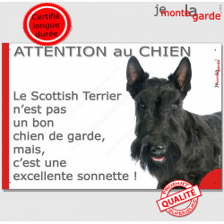 plaque portail humour "Attention au Chien, le Scottish Terrier noir garde est une sonnette" pancarte photo