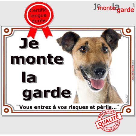 Fox Terrier à poils lisses Tête, plaque portail photo "Je Monte la Garde, vous entrez à vos risques et périls" résiste pluie sol