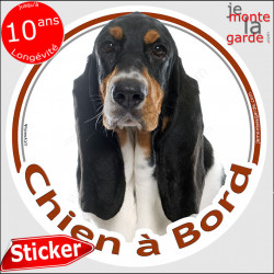Basset Hound tricolore Tête, sticker rond "Chien à Bord" Disque photo autocollant Hund voiture