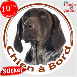Braque Allemand Tête, sticker autocollant rond "Chien à Bord" Disque photo adhésif vitre voiture, chien auto