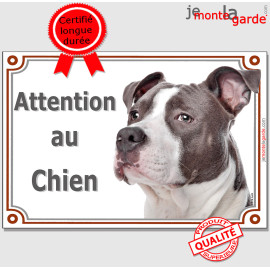 Amstaff bleu, plaque portail photo "Attention au Chien" 3 tailles LUX D