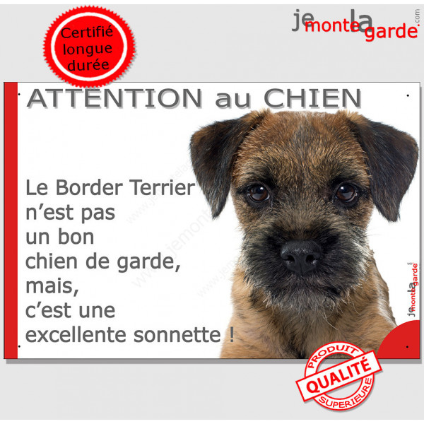 plaque portail humour "Attention au Chien, notre Border Terrier garde est une sonnette" pancarte photo