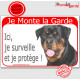 Rottweiler Buste, Panneau Portail Rouge "Je Monte la Garde, surveille et protège" affiche plaque photo Rott, attention au chien