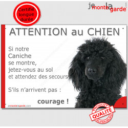 Caniche, plaque humour "Jetez Vous au Sol, Attention au Chien" 24 cm JET