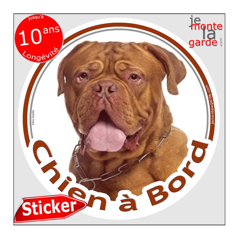 Dogue de Bordeaux à face rouge, sticker autocollant rond "Chien à Bord" Disque adhésif vitre voiture chien Dogue de Bordeaux à face rouge, sticker autocollant rond "Chien à Bord" Disque adhésif vitre voiture chien