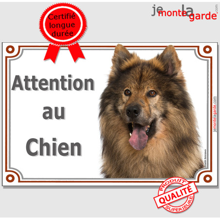 Eurasier bringé, Agouti, plaque portail "Attention au Chien" photo, résiste pluie soleil gel, idée cadeau