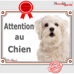 Bichon Maltais, plaque portail "Attention au Chien" 2 tailles LUX D