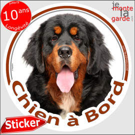 Dogue du Tibet noir et feu, sticker autocollant rond "Chien à Bord" Disque photo adhésif voiture, résiste pluie soleil gel, idée