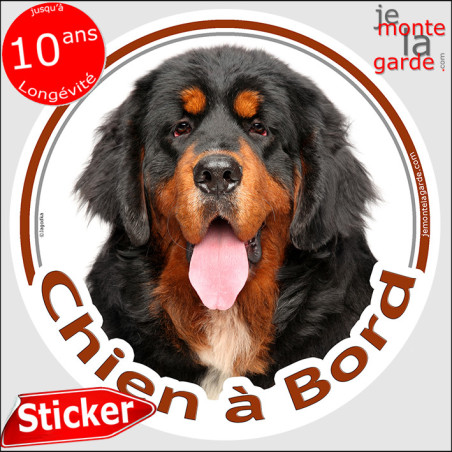 Dogue du Tibet noir et feu, sticker autocollant rond "Chien à Bord" Disque photo adhésif voiture, résiste pluie soleil gel, idée