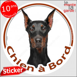 Dobermann, sticker voiture rond "Chien à Bord" 2 tailles