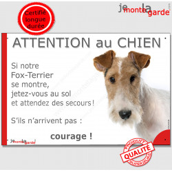 Fox-Terrier, plaque humour "Jetez Vous au Sol, Attention au Chien" 24 cm JET