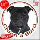 Staffie noir, sticker autocollant rond "Chien à Bord" Disque adhésif photo vitre voiture Staffy Staffordshire Bull Terrier