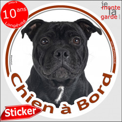 Staffie noir, sticker "Chien à Bord" 14 cm