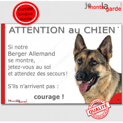 Berger Allemand, plaque "Jetez Vous au Sol, Attention au Chien" 24 cm JET