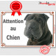 Shar-Peï noir, plaque portail "Attention au Chien" pancarte panneau photo Sharpei