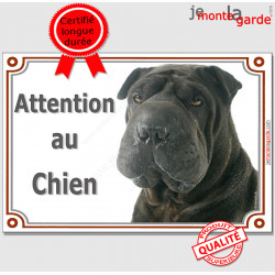 Shar-Peï noir, plaque portail "Attention au Chien" pancarte panneau photo Sharpei