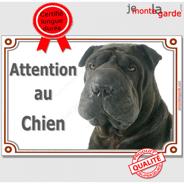 Shar-Peï noir, plaque portail "Attention au Chien" pancarte panneau photo Sharpei