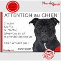 Staffie noir, plaque portail humour " Attention au Chien, Jetez Vous au Sol" 24 cm JET