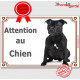 Staffie noir assis, plaque portail Attention au Chien" pancarte panneau Staffy photo