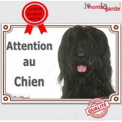 Briard noir, plaque portail "Attention au Chien" pancarte panneau photo Berger de Brie noir