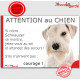 Schnauzer entièrement blanc, plaque portail humour "Attention au Chien, Jetez Vous au Sol, attendez secours, courage" pancarte