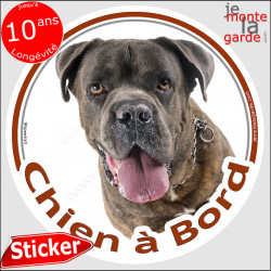 Cane Corso Italiano bringé, sticker autocollant voiture rond "Chien à Bord" Disque adhésif photo