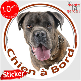 Cane Corso Italiano bringé, sticker autocollant voiture rond "Chien à Bord" Disque adhésif photo, résiste pluie soleil gel, idée
