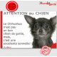 plaque portail humour "Attention au Chien, notre Chihuahua gris-loup à poils longs garde est une sonnette" pancarte bleu