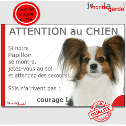 Papillon, plaque humour "Jetez Vous au Sol, Attention au Chien" 24 cm JET