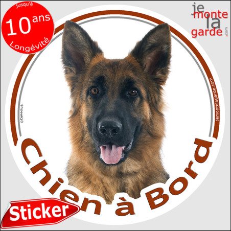 Berger Allemand à poils longs, sticker voiture rond photo "Chien à Bord" résiste pluie soleil gel, idée cadeau, 2 tailles D