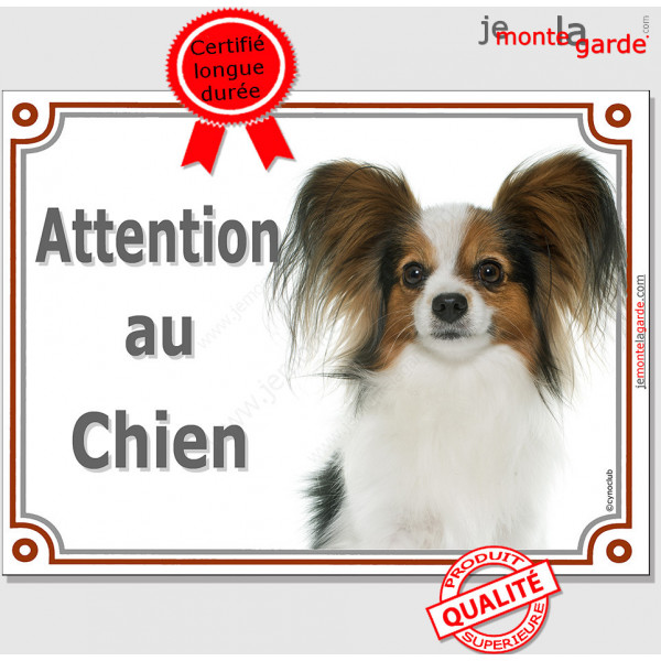 Epagneul Papillon Continental Tête, plaque portail "Attention au Chien" pancarte panneau photo race